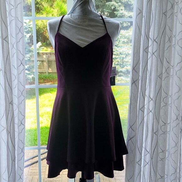 CITY Studio Purple Bow Spaghetti Strap Short Party Prom Dress - Picture 3 of 10